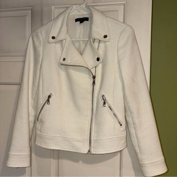 Ann Taylor Cream Textured Leather Jacket - Picture 2 of 9